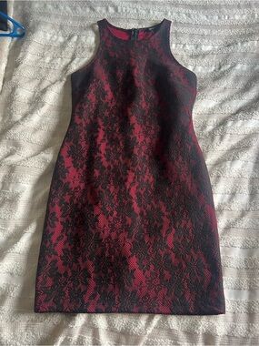 Forever 21 Black Lace Overlay Dress on Red